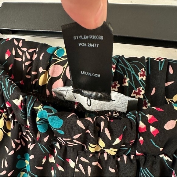 Lulus Boho Blooms Black Floral Pants Teal Trim Pull On Elastic Waist USA Made S - Picture 12 of 14